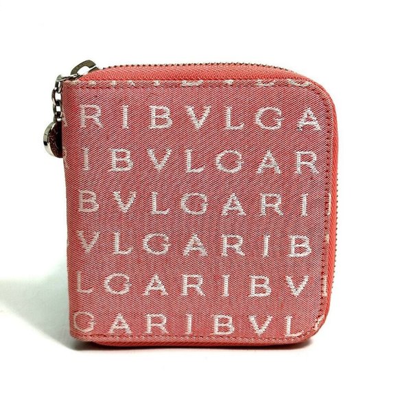 BVLGARI Logo mania Compact wallet Zip Around Folded wallet Canvas pink/White - Picture 1 of 14